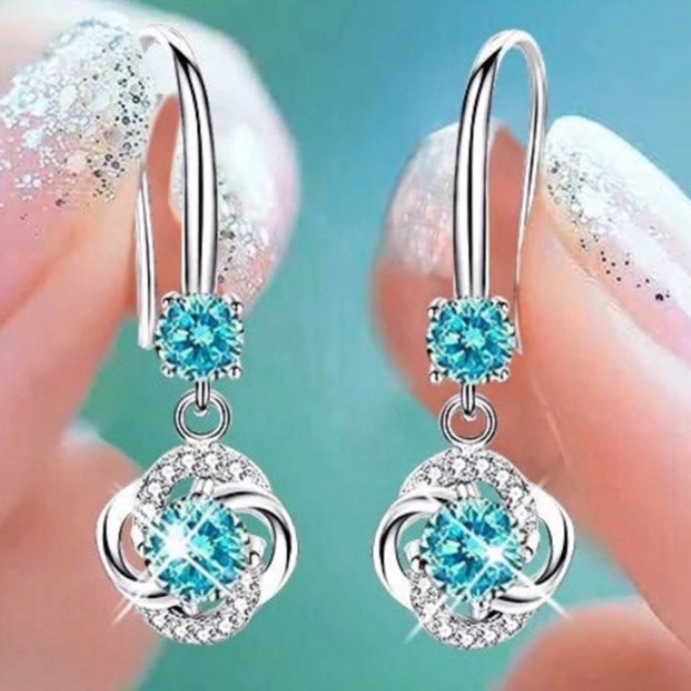 Dainty Sterling Silver AAAA Aqua CZ Earrings
